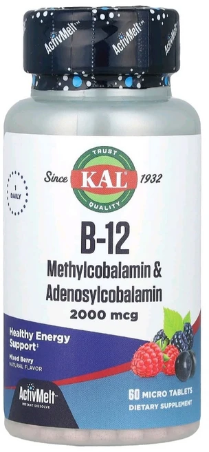Kal B-12 아데노실코발라민 1000mcg 스트로베리 인스턴트 디졸브 마이크로 타블렛, 1개, 90정 - 쿠팡