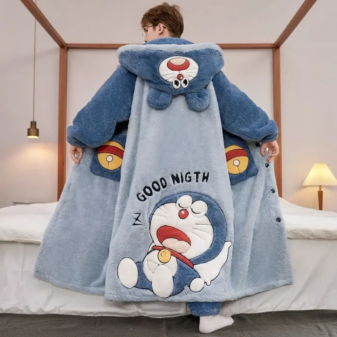 새로운 도라에몽 만화 창의적인 겨울 잠옷 세트 맞춤형 애니메이션 주변 귀여운 카와이 두꺼운 플러스 벨벳, 03 XL 70-80kg, 02 Doraemon