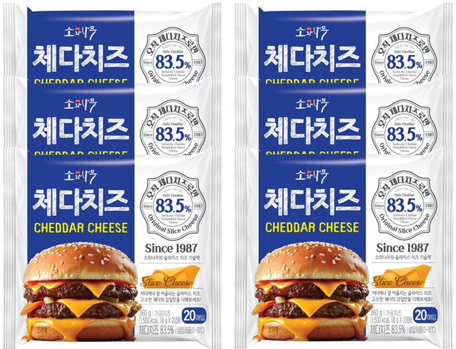 동원 소와나무 체다슬라이스치즈 (오직 체다치즈로만 83.5%) (20매), 360g, 6개