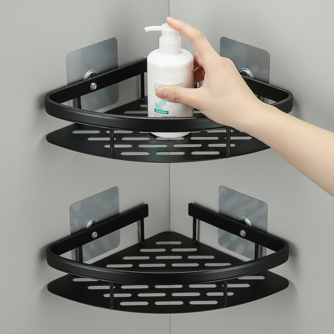 헤인느 튼튼한 무타공 욕실 다용도 선반 2개, 블랙