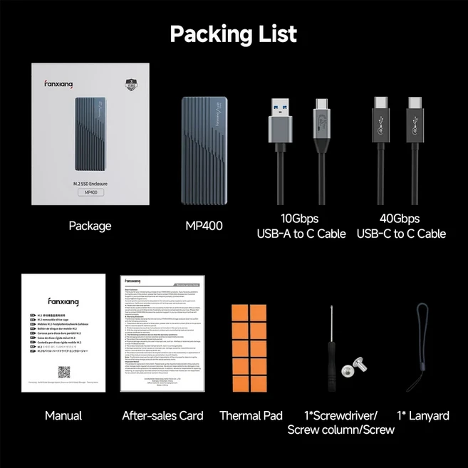 팬샹 MP400 M.2 SSD 외장 케이스 40Gbps NVMe USB4/USB3.2 타입 C 2280/2230 디스크 박스 고속 냉각, 01 No SSD, 01 40Gbps, 01 China Mainland