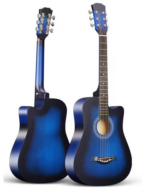 초보자 입문용 포크 기타 38/41인치 학생 성인 겸용 어쿠스틱 기타 연습용, 1세트, 파란색 38인치 베이직, jita7686688