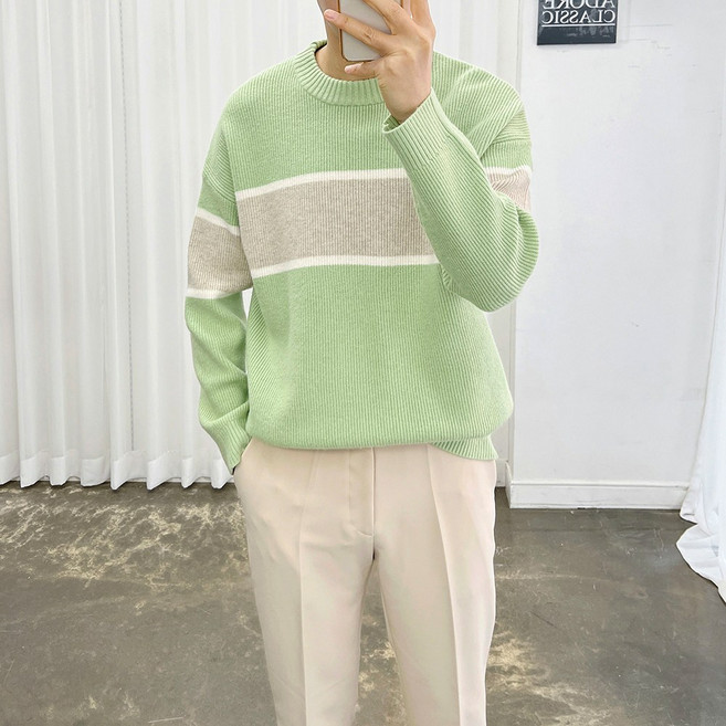 아도르클래식 피스 4컬러 스트라이프 단가라 캐시미어 니트