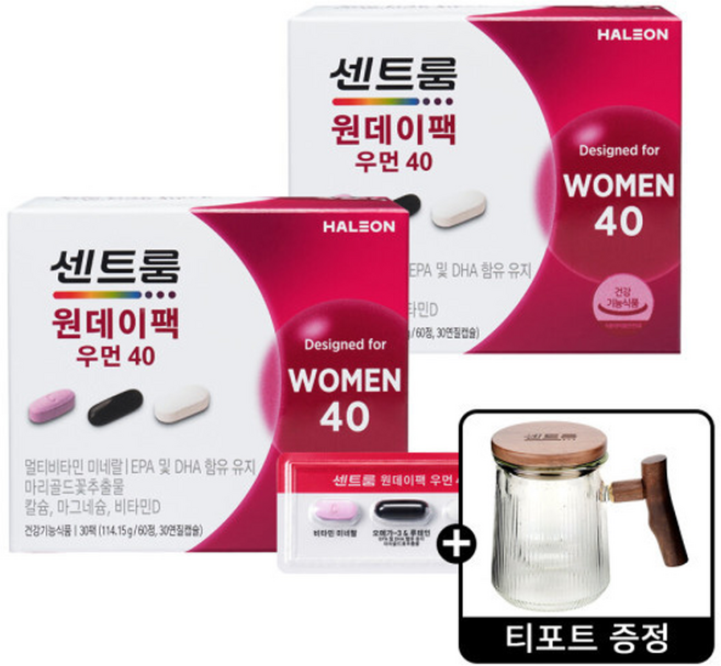 센트룸 원데이팩 우먼40 (30팩) 114.15g x2개 + 센트룸 티포트, 2개, 30회분