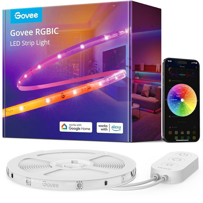 Govee 65.6피트 RGBIC LED 스트립 조명 색상 변경 음악 동기화 장식 32.8피트 2롤, 16.4ft
