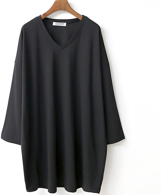 티탁 여성용 빅사이즈 루즈핏 겹브이 롱 긴팔 티셔츠