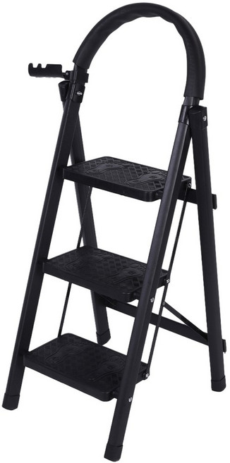 3단계 접이식 사다리 단계 견고하고 실내 실외 넓은 작업을 위한 용량 최대 스테핑 하중 휴대용 스툴 플랫폼 330LBS, 02 Black, 1개
