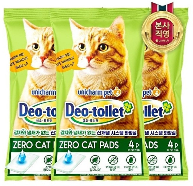 LG생활건강 LG유니참 감자 사막화 Zero 고양이패드 4매 x 3팩, one color, 상세 설명 참조