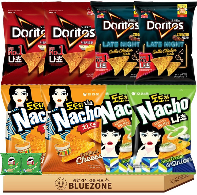 세트 도도한나쵸 치즈2개 어니언2개 도리토스 나쵸 치즈맛2개 양념갈비치킨맛2개 프어2개, 1세트, 도도한나쵸2종 + 도리토스2종