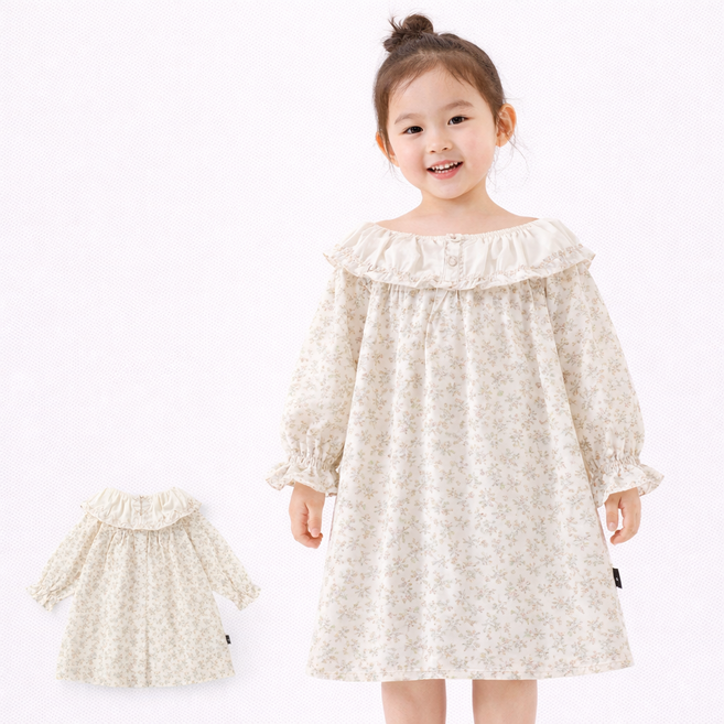 여아 카라 아동 드레스 러블리 잔꽃 패턴 100호 ~140호 봄 가을 코디