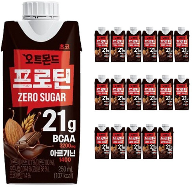 로컬코리아 롯데 오트몬드 프로틴 제로슈거 초코 250ml 18팩 고단백음료