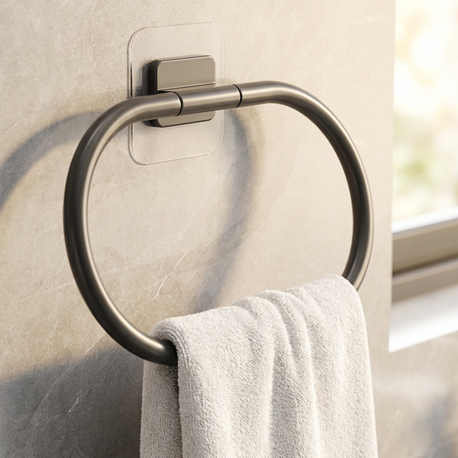 다온모아 욕실 주방 무타공 수건 행주 걸이, 1개, 블랙