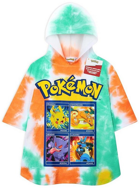 104898 PokemON 온 후드 비치 타월 아동용 피카츄 타월 판초 목욕 랩 부드러운 기저귀 갈이용 로브 수영장 해변 휴가 욕실 애니메이션 선물 휴일 필수품 (멀티 타이, 10-13 Years