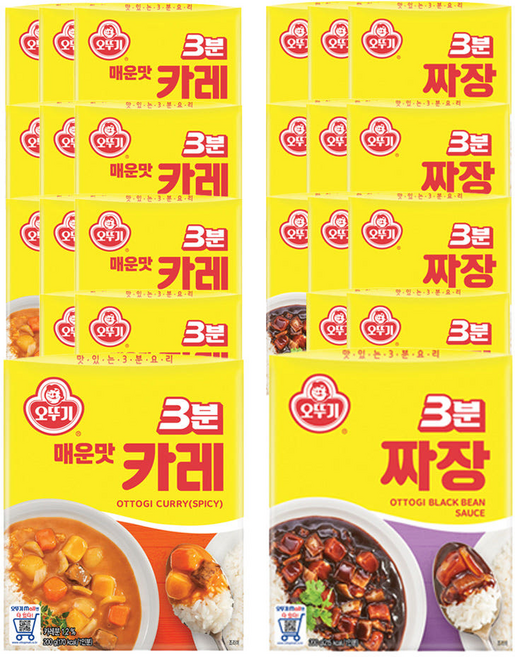 오뚜기 3분카레 매운맛 200g 12개+3분짜장 200g 12개, 24개, 400g