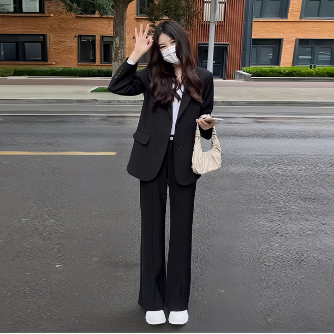 ANYOU 여자 봄가을 여성정장 세트 루즈핏 면접복장