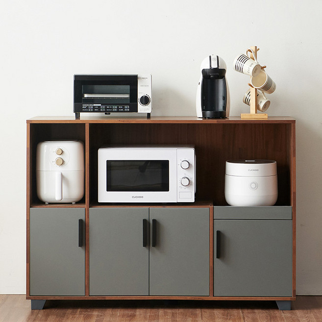 스타 와이드 주방 수납장 1200 전자레인지 렌지대 밥솥다이 밥솥장 3단 선반, 멀바우그레이