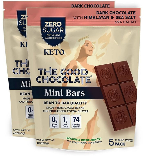 더 굿 초콜릿 - 케토 다크 미니바 제로 슈가 저칼로리 스낵 팩 1개, Himalayan Salt, 10 Count (Pack of 1), 110g
