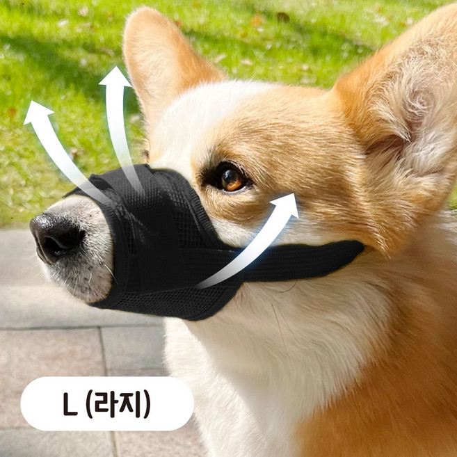 러뷰펫 중형견 소형견 편안한 메쉬 입마개 L, 1개, 검정