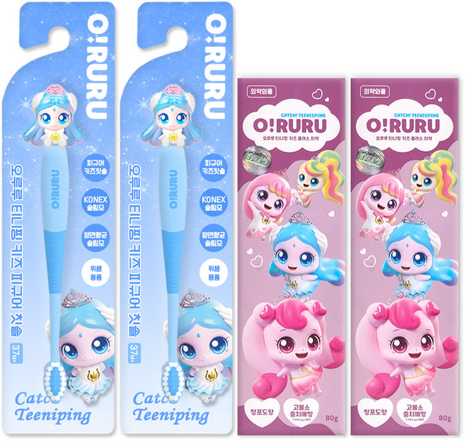 프린세스 캐치티니핑 오루루 피규어칫솔 + 고불소 치약, 2세트, 2개입, 사뿐핑+고불소치약