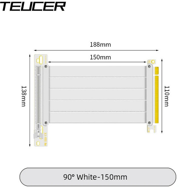 TEUCER PCIE 4.0 X16 라이저 케이블 그래픽 카드 연장 150mm/200mm 차폐 유연한 90° GPU, 1개
