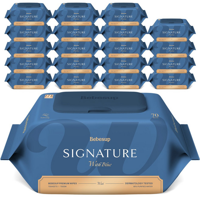 베베숲 시그니처 위드 블루 아기물티슈 캡형, 75g, 70매, 20개
