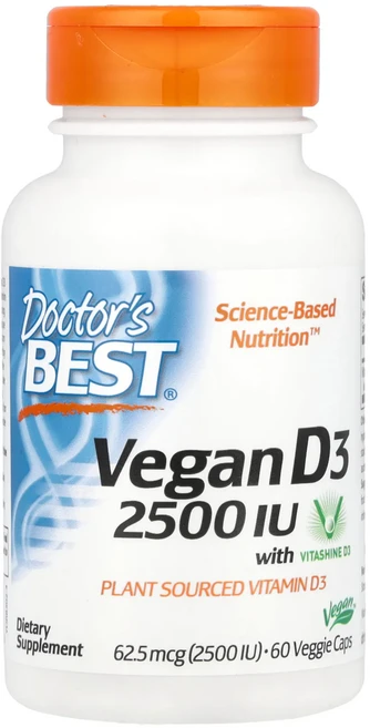 Doctor's Best Vitashine D3 함유 비건 D3 2500IU 베지 캡슐 60정, 1개 - 쿠팡