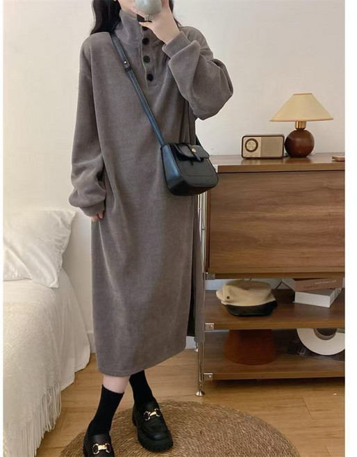 스타일닥터 여성 루즈핏 원피스 봄가을 패션 데일리룩 빅사이즈 캐주얼 코듀로이 롱원피스