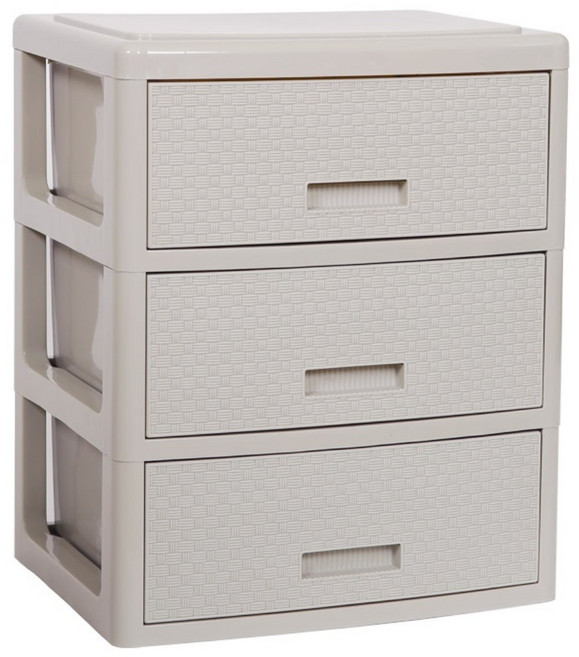 4536 3단 라탄 서랍장 플라스틱서랍장 수납장, 라이트 그레이