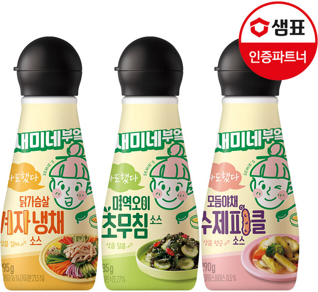 [샘표]새미네부엌 요리소스 3종 기획 /겨자냉채/피클/초무침, 1. 닭가슴살 겨자냉채소스 295g 3병, 1개