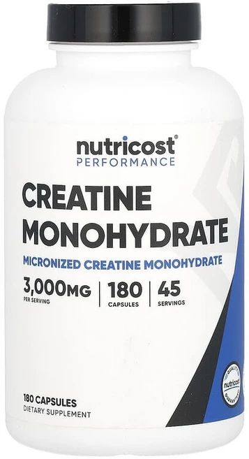 Nutricost 운동 능력 크레아틴 일수화물 캡슐 180정(캡슐 1정당 750mg), 3000 mg, 1개 - 쿠팡