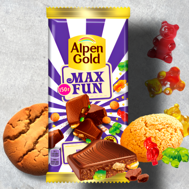 알펜 골드 맥스펀 탄산캔디 초콜릿(쿠키 젤리 함유) 유럽 러시아 과자, 150g, 1개