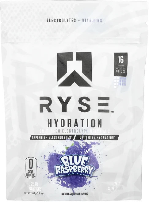 효과가 좋은 RYSE Hydration 휴대용 전해질 드링크 믹스 블루 라즈베리 스틱 16개 개당 6.5g(0.23oz) 최저가격, RYSEHydration휴대용전해질드링크믹스블루라즈베리 - 쿠팡