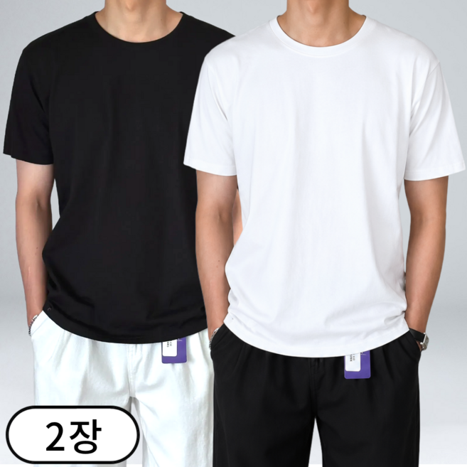 [1+1] 남자 반팔티 무지 라운드 20수 반팔 티셔츠 오버핏 빅사이즈 여름 (6294-2)