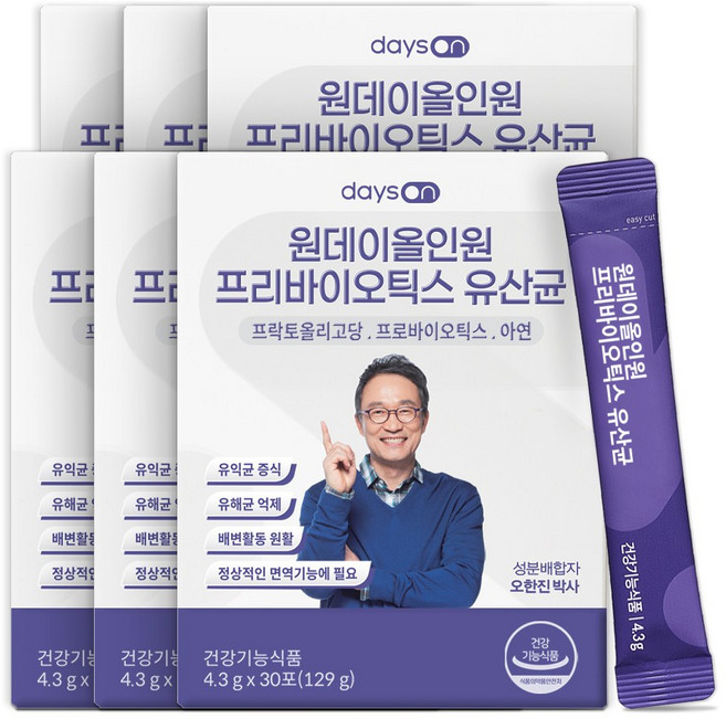 데이즈온 오한진 원데이올인원 프리바이오틱스 유산균 6박스(6개월분), 6박스, 129g