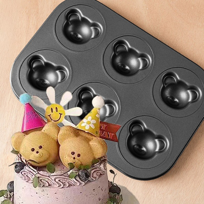 곰돌이 얼굴 모양 빵팬 상하이 버터떡틀 마들렌틀 베이킹틀 휘낭시에팬 6구, 1개