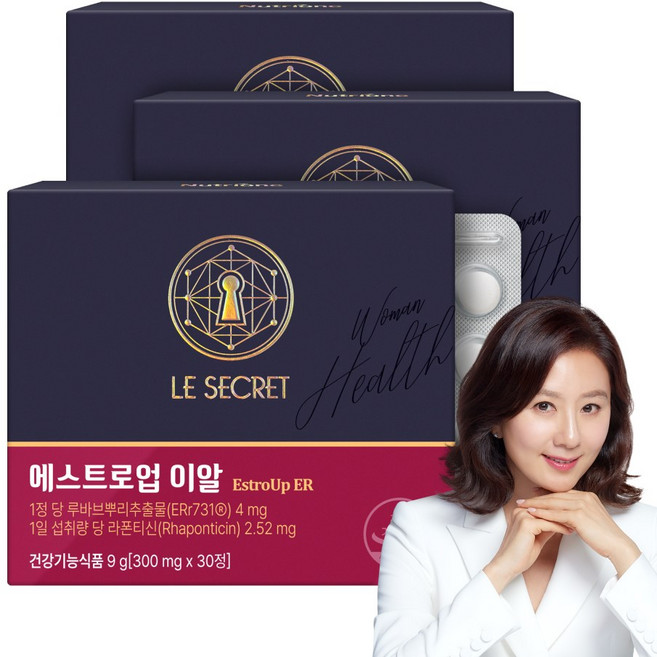[무료배송/오늘출발] 르시크릿 에스트로업 이알 루바브 여성갱년기 집중 케어, 3박스, 30정