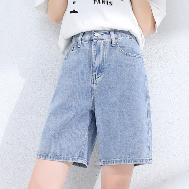 NUNUHANA 여성 루즈핏 얇은 5부 청반바지