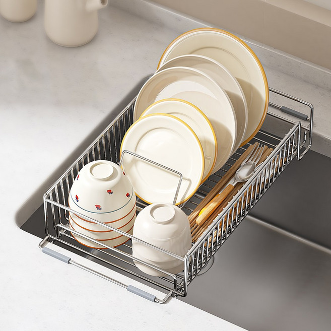 콜콜러브 304 스텐 길이조절 싱크볼 건조대 씽크바구니 싱크플레이트 슬라이딩 식기건조대, 1개, 스텐색, 1단