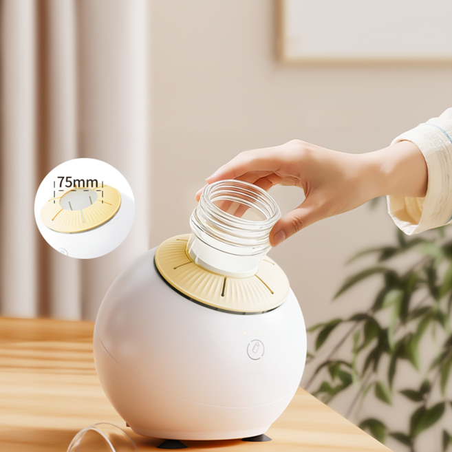 Ryusei 무선 밀크 쉐이커 경사형 간편한 충전식 휴대용 저소음 전동 자동 우유제조기 3단계 조절 360도 양방향 회전 우유 믹서기 JHC147, 화이트