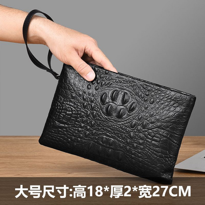 真皮男士手拿包頭層牛皮大容量手抓包, 1個, 鱷魚背紋【真皮】大號