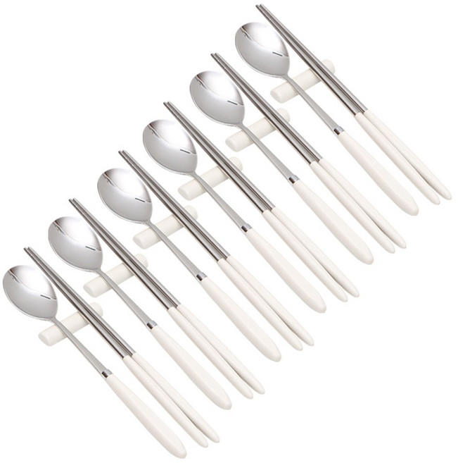 윌리브 304스텐 아모스 파스텔 수저 세트, 아이보리, 숟가락 + 젓가락, 6세트