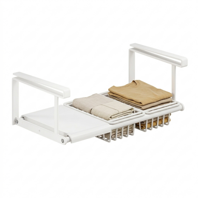무타공 길이조절 언더 선반 걸이형 확장형 레이어링 수납정리대, 화이트, 1개