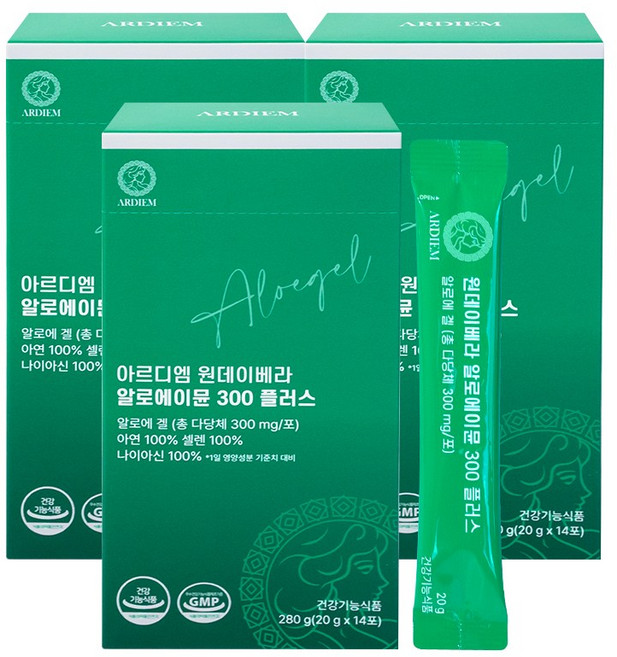 아르디엠 원데이베라 알로에이뮨 300 플러스 알로에겔 젤리스틱 20g x 14포, 3박스, 14회분