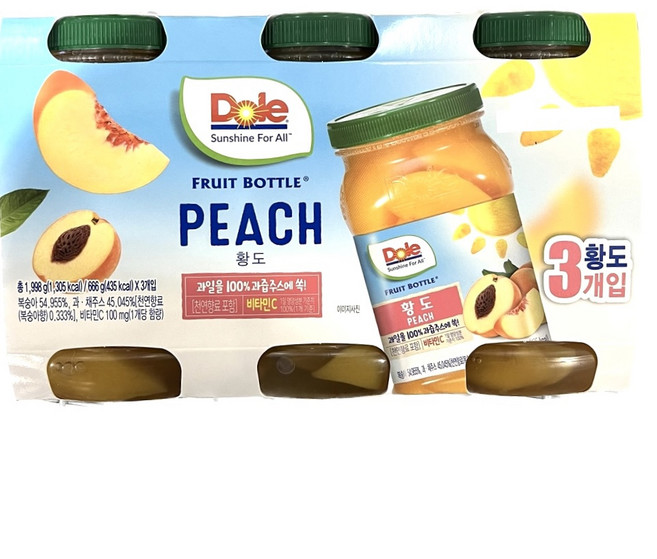 코스트코 Dole 황도 슬라이스(666gx3개) 무료배송/ 냉장 비타민C 100% 과즙주스 천연향료 복숭아 피치 디저트 간식, 1개, 1.998kg