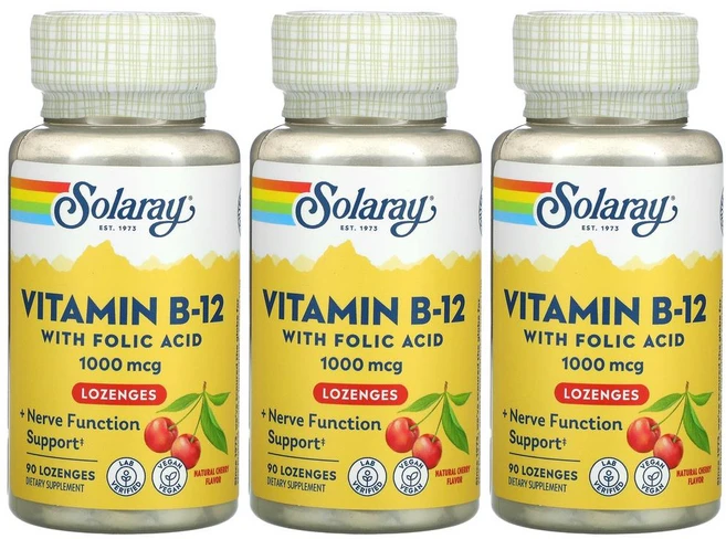 솔라레이 비타민 B12 1 000mcg 체리 사탕정제 90정 X3, 3개 - 쿠팡
