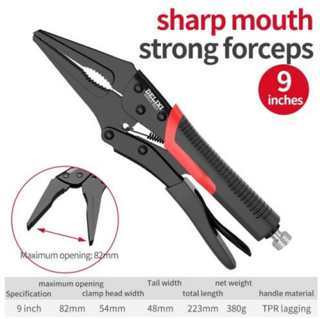 전동 공구 무선 충전 전기 범용 압력 플라이어 다기능 클램프 도구 산업용 수동 고정 강력, [01] 9inch Needle-nose, 1개