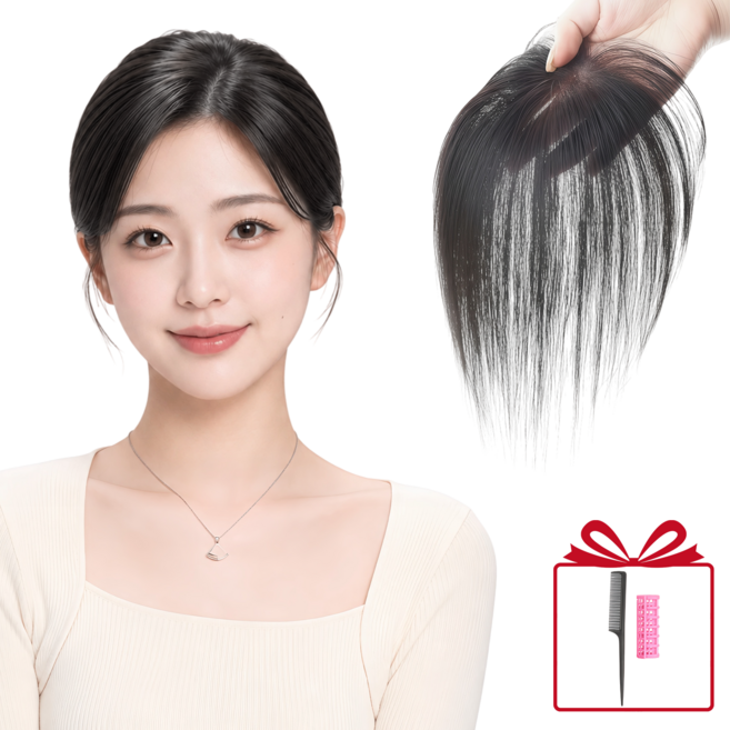 Soolink 여자 정수리 가발 부분가발 똑딱이 붙임머리 풍성 볼륨, 1개, 블랙