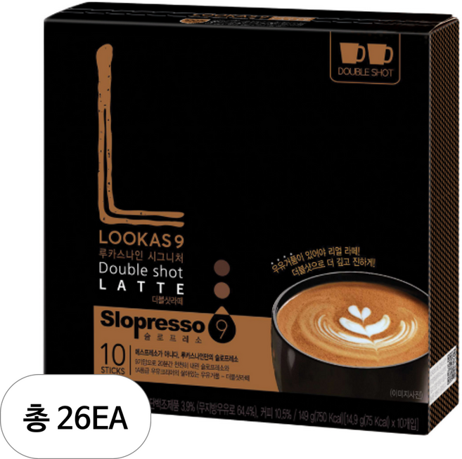루카스나인 시그니처 더블샷라떼 커피믹스, 14.9g, 10개입, 26개