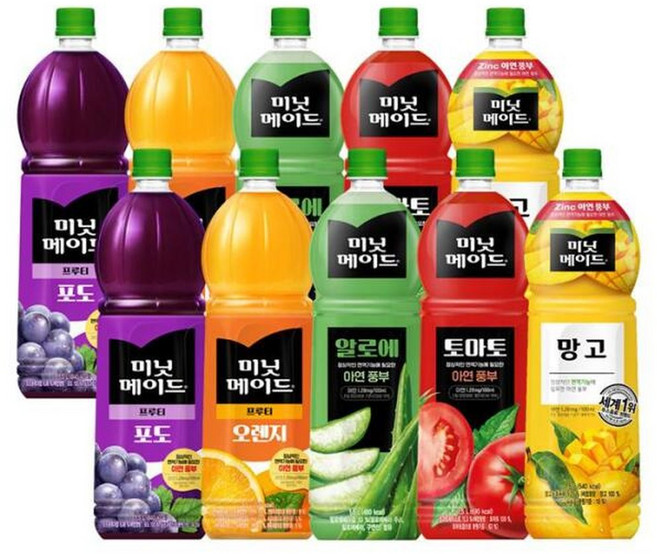 미닛메이드 1.5L 오렌지(50)+포도(40)+토마토+망고+알로에, 50개