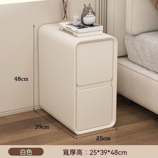床頭櫃 奶油色 簡約現代窄版免安裝 20x39x48cm, 白色 25 寬*39 厚*48 高
